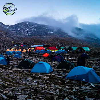 Baghubasa campsite is located over the barren rocky surface with multitude of streams just originating from glaciers